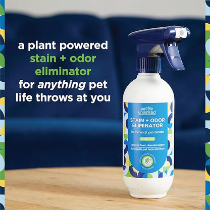 Pet Life Unlimited Foaming Stain + Odor Eliminator Spray Cleaner - Plant-Based Stain Removal - Two-Way Spray Applicator - Natural Juniper Leaf Scent - Made in the USA - 16 Ounce (Pack of 3)