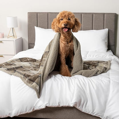 PetAmi Waterproof Dog Blanket for Small Medium Dog, Pet Puppy Blanket Couch Cover Protection, Sherpa Fleece Cat Blanket Couch Sofa Bed Furniture Protector Reversible Soft Washable 29x40 Plaid Taupe
