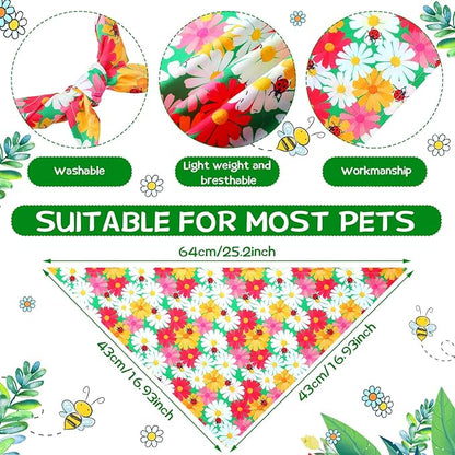 Sadnyy 40 Pcs Summer Spring Dog Bandanas Bulk for Dogs Flower Hawaiian Triangle Reversible Dog Bibs Adjustable Pet Kerchief Scarf Washable Cat Scarf for Summer Holiday Pets