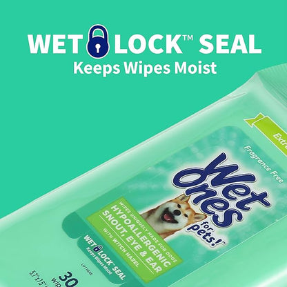Wet Ones for Pets Extra Gentle Dog Wipes with Witch Hazel for Snout, Eye, Ear - Fragrance-Free Dog Wipes for All Dogs Wet Ones Wipes with Wet Lock Seal (Pack of 24, 720 Count Total)