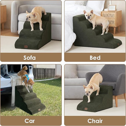 EHEYCIGA Curved Dog Stairs Ramp for High Beds 22.6" H, 5-Step Dog Steps for Small Dogs and Cats, Pet Stairs for High Bed Climbing, Non-Slip Balanced Pet Step Indoor, Olive Green