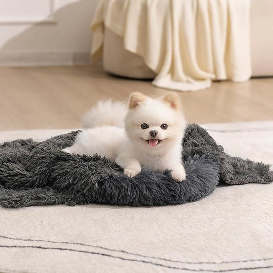 gogobunny Waterproof Plush Long Faux Fur Pet Throw Blanket Ultra Soft Fluffy Bed Couch Cover Washable - Premium Flannel Calming Blankets for Dog Puppy Cat (25x35 Inch (Pack of 1), Grey)