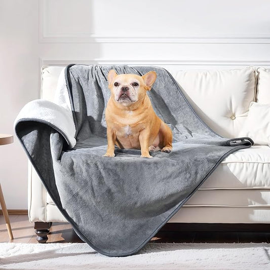 Waterproof Dog Blanket Bed Cover for Bed Couch Sofa, Liquid Pee Proof Pet Blanket Washable, Reversible Sherpa Fleece Blanket Furniture Protector for Medium Large Dogs Cats（Gray, 50"x 60"）