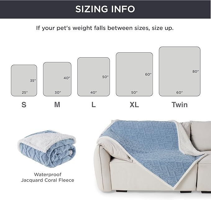 Bedsure Waterproof Dog Blankets for Small Dogs - Pet Blanket for Couch Protector Washable, Premium Jacquard Coral Fleece Cat Throw Blanket, Soft Reversible Furniture Protection, 25"x35", Light Blue