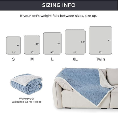 Bedsure Waterproof Dog Blankets for Small Dogs - Pet Blanket for Couch Protector Washable, Premium Jacquard Coral Fleece Cat Throw Blanket, Soft Reversible Furniture Protection, 25"x35", Light Blue