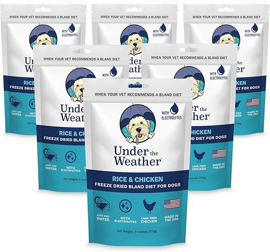 Under the Weather Bland Diet for Dogs | Easy to Digest for Sick Dogs | Always Be Ready | Contains Electrolytes - All Natural Freeze Dried 100% Human Grade Meats | 6 Pack - Chicken, Rice - 6oz
