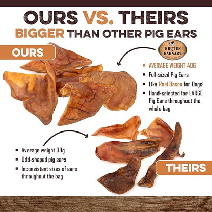 100% Natural Whole Pig Ear Dog Treat - 25 Pack - Our Healthy Dog Pig Ears Are Easy To Digest, Chemical & Hormone Free Thick Cut Pig Ears For Dogs Aggressive Chewers, Great For Small Or Large Dogs