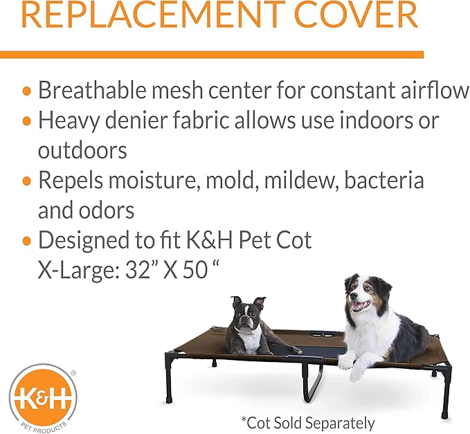 K&H Pet Products Elevated Cooling Outdoor Dog Bed Portable Raised Dog Cot Replacement Cover Only Chocolate/Black Mesh X-Large 50 X 32 Inches (Cot NOT Included)