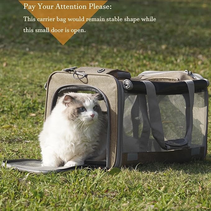 Pet Carrier for Large Cats,Soft-Sided Cat Carrier for Medium Big Cats or Puppy up to 20lbs,Washable Dog Carrier Privacy Protection for Home Outdoor Travel (Khaki)