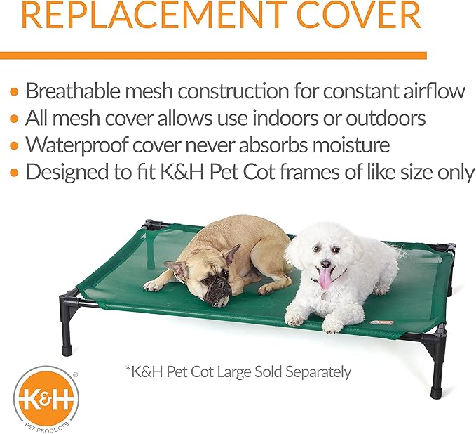 K&H Pet Products Elevated Cooling Outdoor Dog Bed Portable Raised Dog Cot Replacement Cover Only All Weather All Season Green Large 42 X 30 Inches (Cot NOT Included)