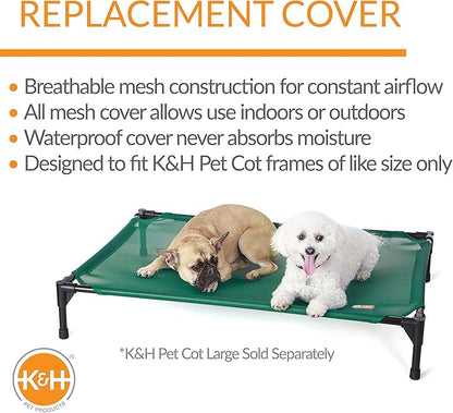 K&H Pet Products Elevated Cooling Outdoor Dog Bed Portable Raised Dog Cot Replacement Cover Only All Weather All Season Green Large 42 X 30 Inches (Cot NOT Included)