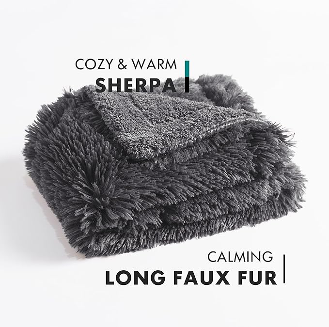 gogobunny Waterproof Plush Long Faux Fur Pet Throw Blanket Ultra Soft Fluffy Bed Couch Cover Washable - Premium Flannel Calming Blankets for Dog Puppy Cat (25x35 Inch (Pack of 1), Grey)
