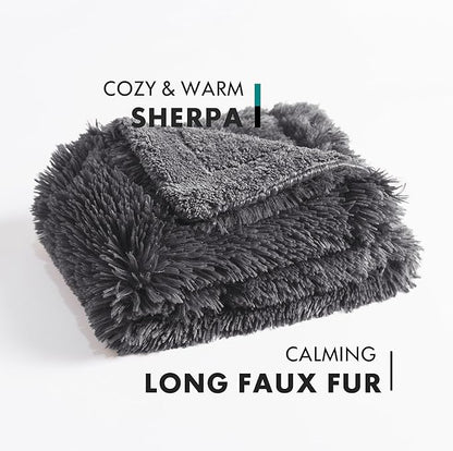 gogobunny Waterproof Plush Long Faux Fur Pet Throw Blanket Ultra Soft Fluffy Bed Couch Cover Washable - Premium Flannel Calming Blankets for Dog Puppy Cat (25x35 Inch (Pack of 1), Grey)