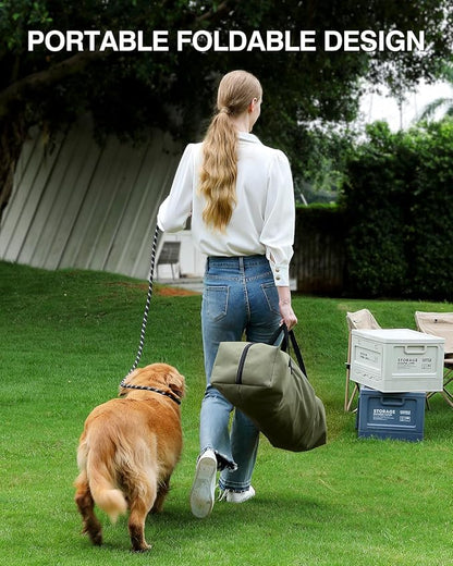 24 Inch Collapsible Travel Dog Crate for Medium Large Dogs, Portable Dog Crate 4-Door Foldable Soft Kennel with Chew-Proof Mesh Windows for Indoor & Outdoor Travel,with Storage Bag,Green