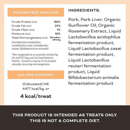 Primal Freeze Dried Dog Treats; Pork Liver Dog Treats with Probiotics for Dogs; Liver, Laugh, Love; Crunchy Grain Free Training Treats for Dogs, 1.5 oz (Pack of 2)