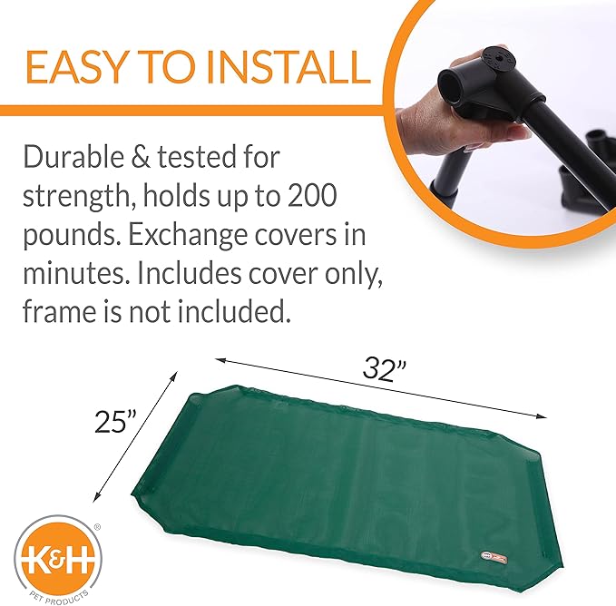 K&H Pet Products Elevated Cooling Outdoor Dog Bed Portable Raised Dog Cot Replacement Cover Only All Weather All Season Green Medium 32 X 25 Inches (Cot NOT Included)