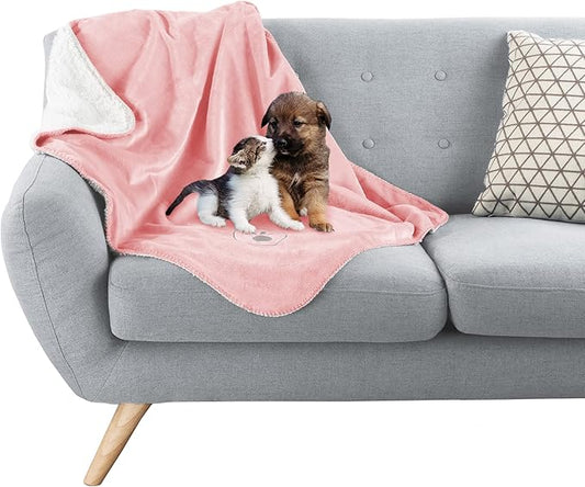 PETMAKER Waterproof Pet Blanket - 30x40-Inch Reversible Sherpa Fleece Throw Protects Couches, Cars, and Beds from Spills, Stains, and Fur (Pink)