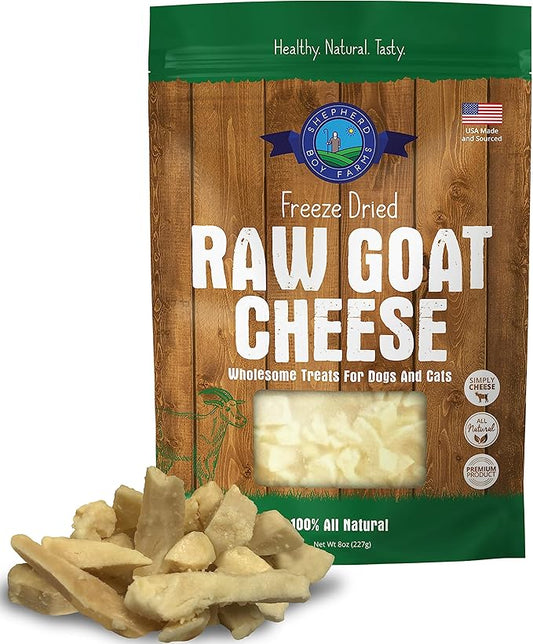 Freeze Dried Dog and Cat Treats, Goat Cheese, All Natural Single Ingredient Freeze-Dried Dog Treat & Dog Snacks, Made in USA, High Protein, Essential Nutrition of Raw Dog Food, 8oz