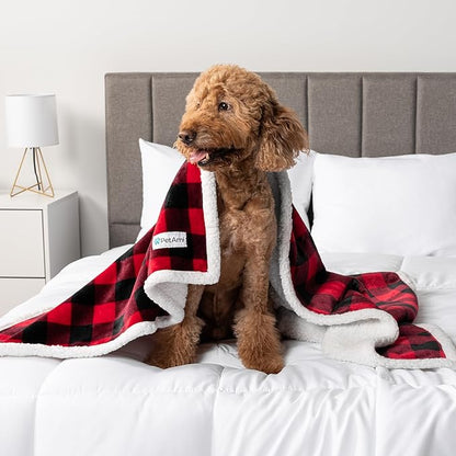 PetAmi Waterproof Dog Blanket for Small Medium Dog, Pet Puppy Blanket Couch Cover Protection, Sherpa Fleece Cat Blanket Couch Sofa Bed Furniture Protector Reversible Soft Washable 29x40 Checker Red