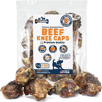 Single Ingredient Dog Bone Made in USA - Beef Knee Caps - 100% Natural Dog Bones for Aggressive Chewers - from USDA Inspected Beef - Hickory Smoked - Individually Wrapped (10 Piece Pack)