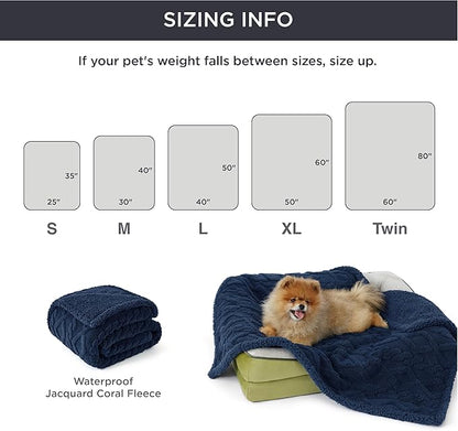 Bedsure Waterproof Dog Blankets for Small Dogs - Pet Blanket for Couch Protector Washable, Premium Jacquard Coral Fleece Cat Throw Blanket, Soft Plush Reversible Furniture Protection, 25"x35", Navy