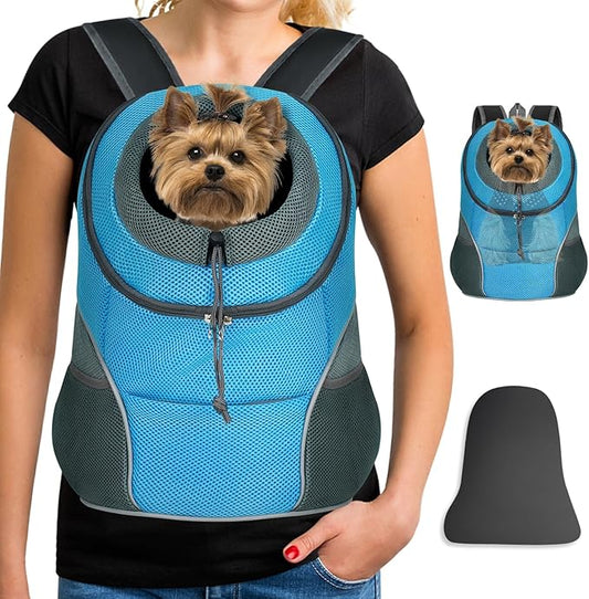 YUDODO Pet Dog Backpack Carrier Small Dog Front Carrier Pack Reflective Head Out Motorcycle Puppy Carrying Bag Backpack for Small Medium Dogs Cats Rabbits Outdoor Travel Hiking Cycling (L,Sky Blue)