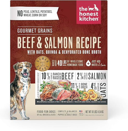 The Honest Kitchen Human Grade Dehydrated Gourmet Grains Dog Food - Beef & Salmon, 10 Pound Box