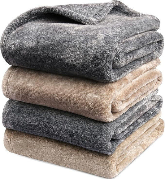 Onarway Dog Blanket Washable for Puppy: 4 Packs Dog Blankets 28”x20” - Fluffy Soft Small Throw for Cat Puppy Kitten Dogs - Fleece Pet Blankets for Bed Sofa Car and Indoor - Grey and Khaki