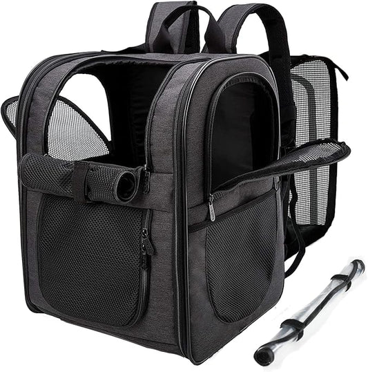Apollo Walker Pet Carrier Backpack for Large/Small Cats and Dogs, Puppies, Safety Features and Cushion Back Support for Travel, Hiking, Outdoor Use (Black-Expandable)