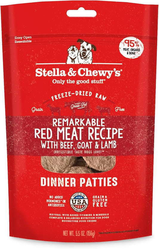 Stella & Chewy's Freeze Dried Raw Dinner Patties – Grain Free Dog Food, Protein Rich Remarkable Red Meat Recipe – 5.5 oz Bag
