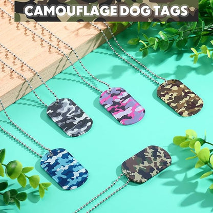 Wonderjune 60 Pack Dog Tag Necklaces Acrylic Dog Tags Military Dog Tags Party Supplies Dog Tags Bulk Include 30 Pcs Dog Tags with 30 Pcs 70cm Long Chains for Soldier Men Dogs(Camouflage)