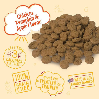 Charlee Bear Dog Treats Small Dogs Training Treats, Crunchy Low Calorie Grain Free Dog Treats, USA Made, Best for Small-Medium Breeds, Puppy Training Treats, Chicken, Pumpkin, Apple 3 Pack, 8oz Each