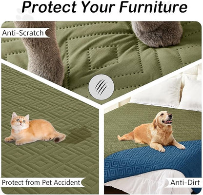 hyha Waterproof Dog Blanket, Soft Pet Bed Blankets, Waterproof Sofa Couch Cover for Dogs Washable, Reversible Pet Couch Covers for Sofa Furniture (30x53 Inch, Green/Navy Blue)
