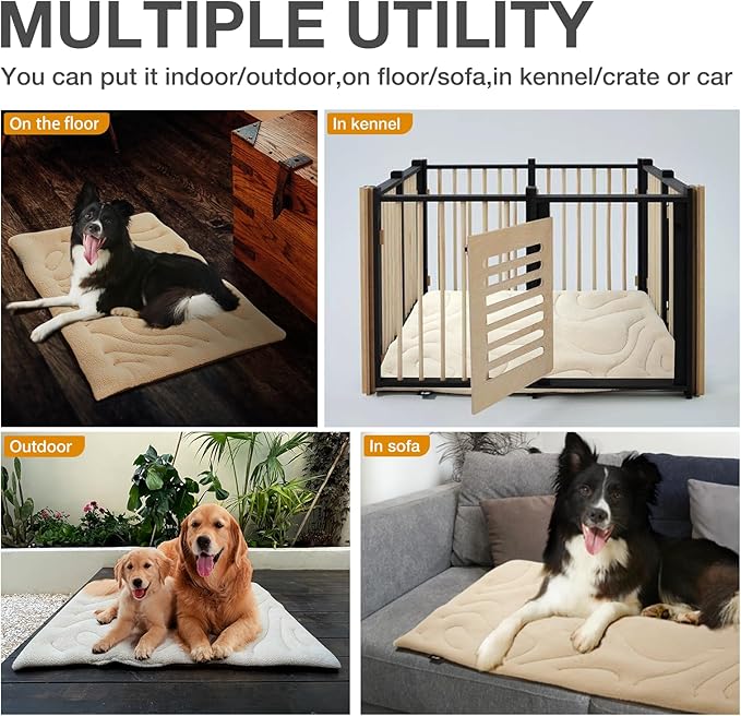Dog Crate Pad,Machine Washable&Waterproof Dog Bed Mat,Reversible Dog Sleeping Bed,Kennel Bed for Medium/Large Dog,Cage Cushion,Beige