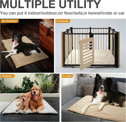 Dog Crate Pad,Machine Washable&Waterproof Dog Bed Mat,Reversible Dog Sleeping Bed,Kennel Bed for Medium/Large Dog,Cage Cushion,Beige