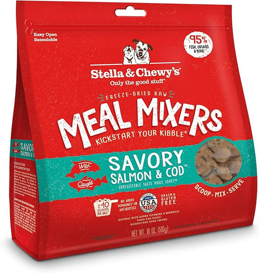 Stella & Chewy's Freeze Dried Raw Savory Salmon & Cod Meal Mixer – Dog Food Topper for Small & Large Breeds – Grain Free, Protein Rich Recipe – 18 oz Bag