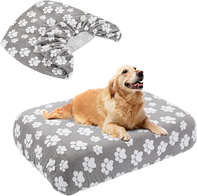 BALAPET Washable Dog Bed Cover 100% Waterproof, Soft Plush Velvet Dog Bed Covers Replacement Only, Fitted Reusable Cover for Pet Mat Bed, Large Dog Bed Removable Cover(36x27x6in)