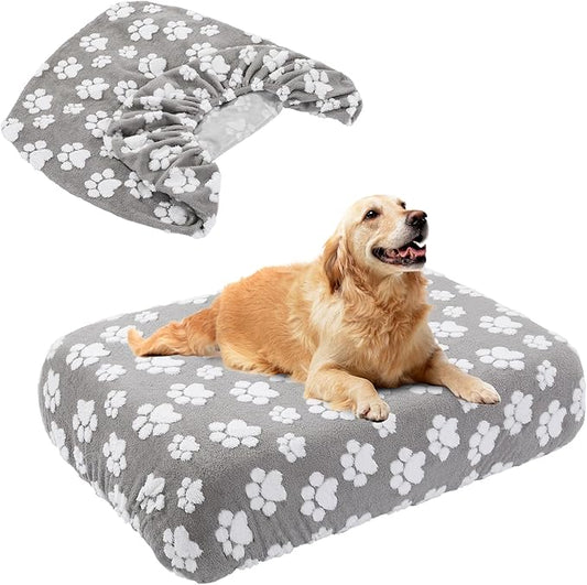 BALAPET Washable Dog Bed Cover 100% Waterproof, Soft Plush Velvet Dog Bed Covers Replacement Only, Fitted Reusable Cover for Pet Mat Bed, Large Dog Bed Removable Cover(36x27x6in)