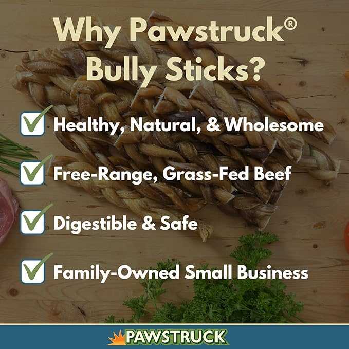 Pawstruck Natural 7” Braided Bully Sticks for Dogs - Tough Long Lasting, Rawhide Free, Low Odor, Healthy Single Ingredient Chew Treat for Aggressive Chewers - 25 Count - Packaging May Vary