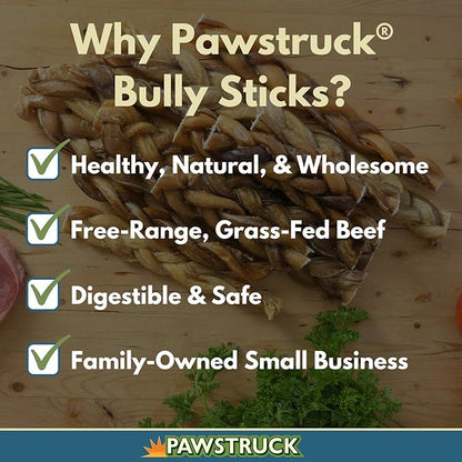 Pawstruck Natural 7” Braided Bully Sticks for Dogs - Tough Long Lasting, Rawhide Free, Low Odor, Healthy Single Ingredient Chew Treat for Aggressive Chewers - 25 Count - Packaging May Vary