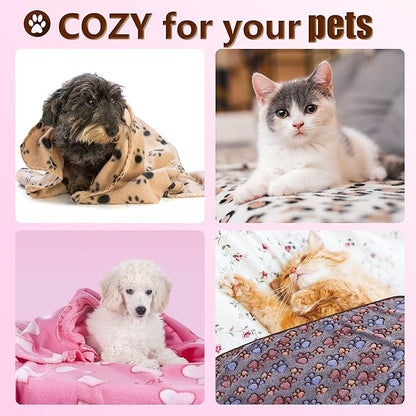 UTTPLL Blanket-Premium-Flannel-Medium-Printed Throw for Cat Dog Puppy Animals Super Soft Fluffy Fleece Pet Blankets Warm Sleep Mat Cute Paw Coffee