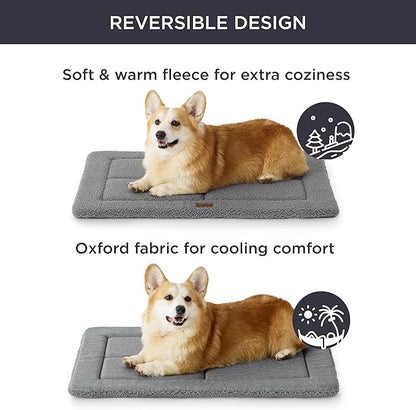 Bedsure Washable Dog Crate Bed for Small Dogs, Reversible Foam Floor Dog Mat, Lightweight Travel Flat Pet Beds for Indoor & Outdoor Dogs (24" x 18", Grey)