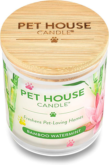 One Fur All Pet House Candle - 2 Pack, Plant-Based, Clean Burning, Long Lasting, Pet Odor, Bamboo Watermint
