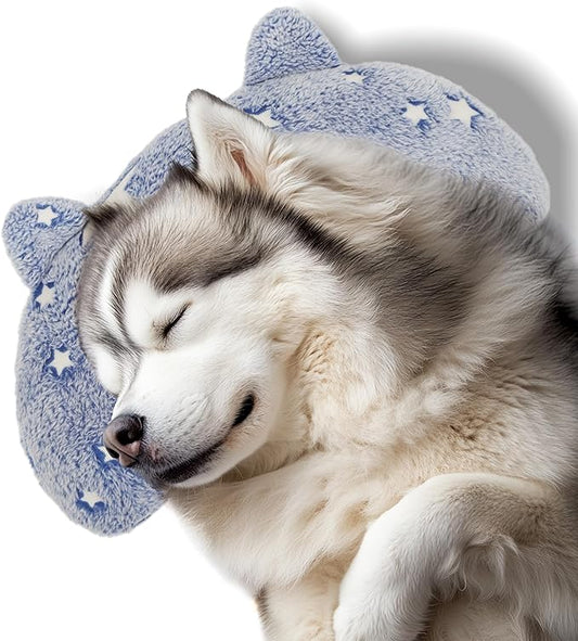 Dog Pillows for Large Dogs, Glow in The Dark Soft Dog Neck Pillow, U-Shaped Pillow for Cat and Dog, Machine Washable Dog Toy & Dog Birthday Gift (Glow Blue, L)