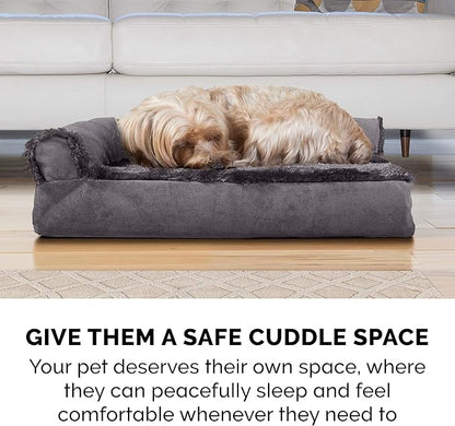 Furhaven Memory Foam Dog Bed for Large Dogs w/ Removable Bolsters & Washable Cover, For Dogs Up to 125 lbs - Plush & Velvet L Shaped Chaise - Platinum Gray, Jumbo Plus/XXL