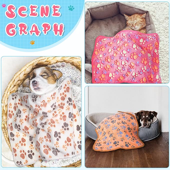 Tatuo 4 Pcs Dog Blanket Pet Puppy Blanket Puppy Teething Toys Paw Print Fleece Blanket for Pet Cat Soft Warm Sleep Mat Guinea Pig Cage Blanket(Small(24 x 16 Inch),Pink)
