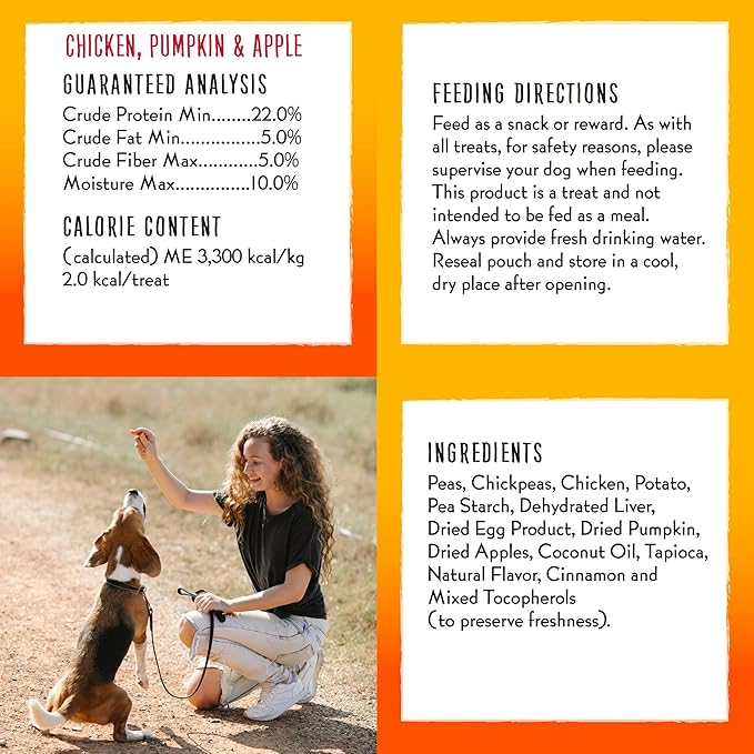 Charlee Bear Dog Treats Small Dogs Training Treats, Crunchy Low Calorie Grain Free Dog Treats, USA Made, Best for Small-Medium Breeds, Puppy Training Treats, Chicken, Pumpkin & Apple, 6 Pack, 8oz Each