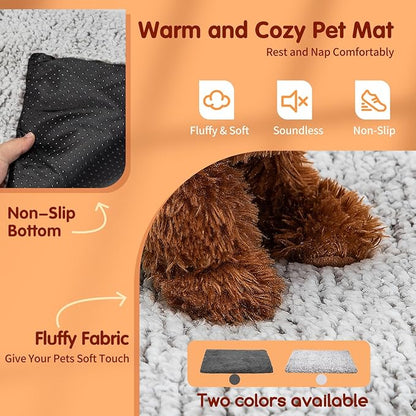 Nobleza Self Heating Cat Bed, Super Soft Thermal Dog Crate Bed Mat for Sleeping, Washable Anti-Slip Self Warming Pet Kennel Pad for Small Medium Cats Dogs Indoor Outdoor (LightGray, M)