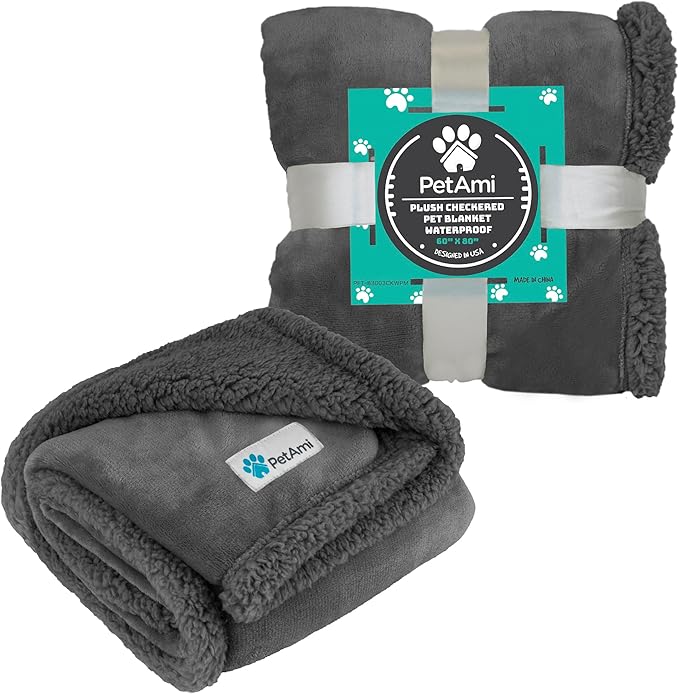PetAmi Waterproof Dog Blanket for Small Medium Dog, Pet Puppy Blanket Couch Cover Protection, Sherpa Fleece Cat Blanket Couch Sofa Bed Furniture Protector Reversible Soft Washable 29x40 Grey Grey