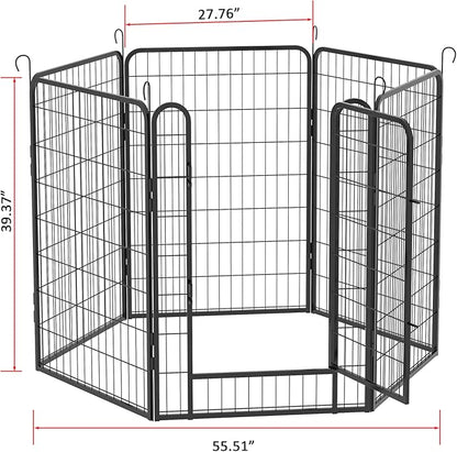 6 Panels Dog Playpen Heavy Duty Metal Fence,39.37" Height Outdoor Indoor Pen Anti-Rust with Doors Portable for RV Camping Yard,Black